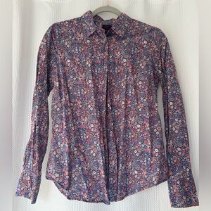 J.Crew Women’s Blue and Red Floral Liberty Long Sleeve Button-Up Shirt